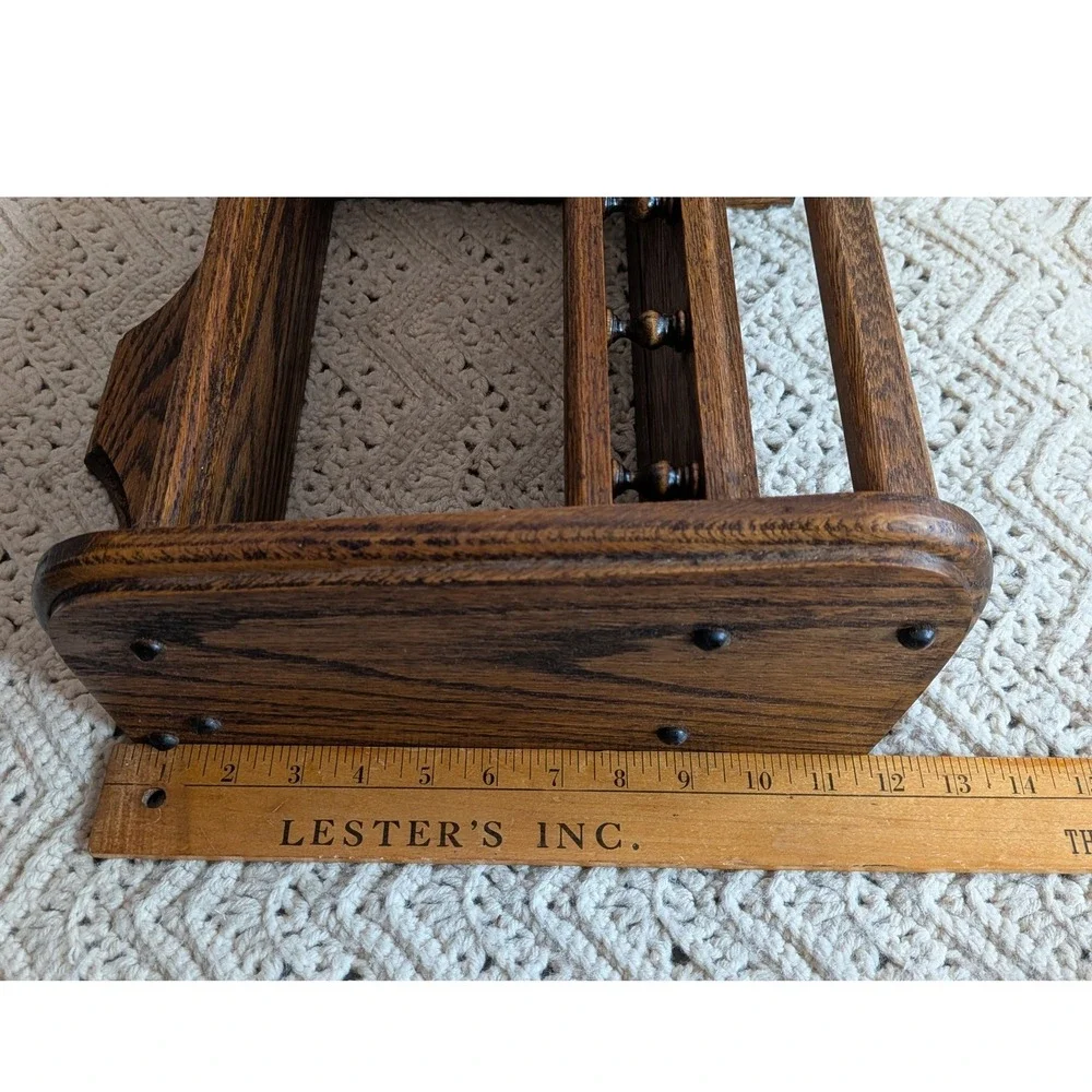 Vintage Oak Wood Wall Shelf with Spindle Rail and Towel Bar Farmhouse 13x12x6.5
